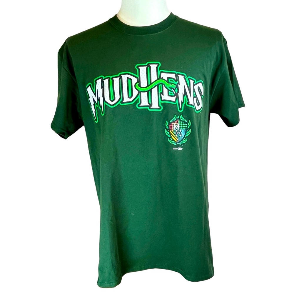 TOLEDO MUDHENS Baseball Slytherin Harry‎ Potter Green T Shirt L Pin New Hogwarts